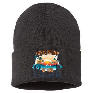 Summer Retro Beach Vibes Graphic Sustainable Knit Beanie