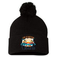 Summer Retro Beach Vibes Graphic Pom Pom 12in Knit Beanie