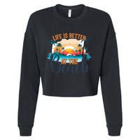 Summer Retro Beach Vibes Graphic Cropped Pullover Crew