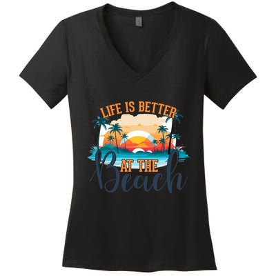 Summer Retro Beach Vibes Graphic Women's V-Neck T-Shirt