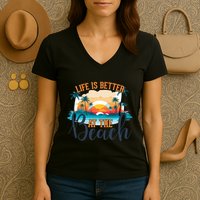 Summer Retro Beach Vibes Graphic Women's V-Neck T-Shirt