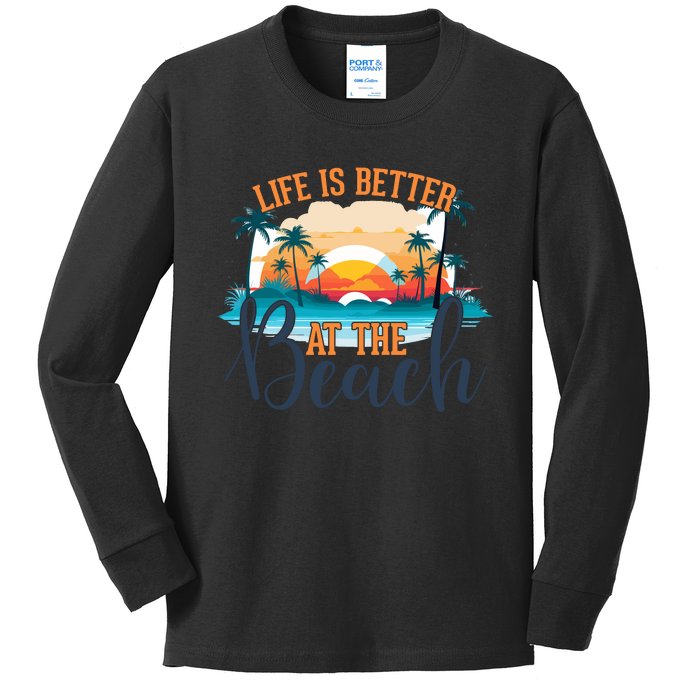 Summer Retro Beach Vibes Graphic Kids Long Sleeve Shirt