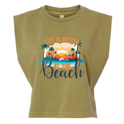 Summer Retro Beach Vibes Graphic Garment-Dyed Women's Muscle Tee