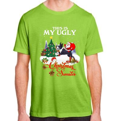 Santa Riding Boston Terrier This Is My Ugly Christmas Gift Adult ChromaSoft Performance T-Shirt