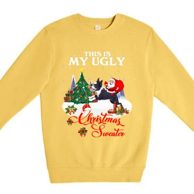 Santa Riding Boston Terrier This Is My Ugly Christmas Gift Premium Crewneck Sweatshirt