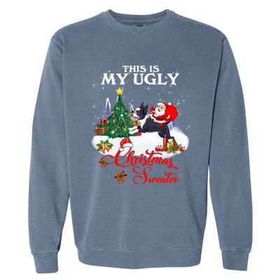 Santa Riding Boston Terrier This Is My Ugly Christmas Gift Garment-Dyed Sweatshirt