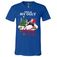 Santa Riding Boston Terrier This Is My Ugly Christmas Gift V-Neck T-Shirt