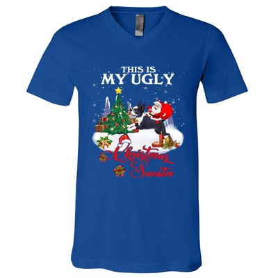 Santa Riding Boston Terrier This Is My Ugly Christmas Gift V-Neck T-Shirt