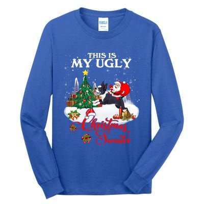 Santa Riding Boston Terrier This Is My Ugly Christmas Gift Tall Long Sleeve T-Shirt