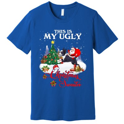 Santa Riding Boston Terrier This Is My Ugly Christmas Gift Premium T-Shirt