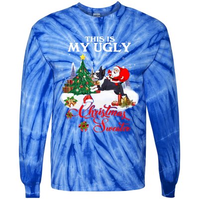 Santa Riding Boston Terrier This Is My Ugly Christmas Gift Tie-Dye Long Sleeve Shirt