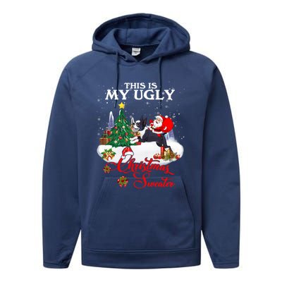 Santa Riding Boston Terrier This Is My Ugly Christmas Gift Performance Fleece Hoodie