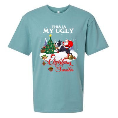 Santa Riding Boston Terrier This Is My Ugly Christmas Gift Sueded Cloud Jersey T-Shirt