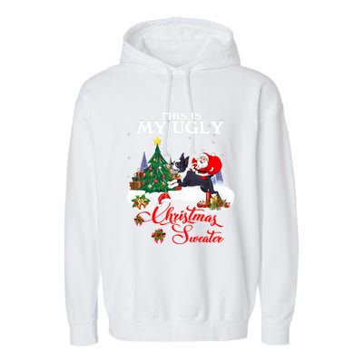 Santa Riding Boston Terrier This Is My Ugly Christmas Gift Garment-Dyed Fleece Hoodie