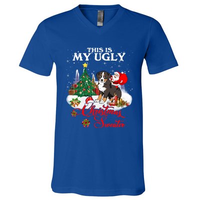 Santa Riding Bernese Mountain Dog This Is My Ugly Christmas Gift V-Neck T-Shirt