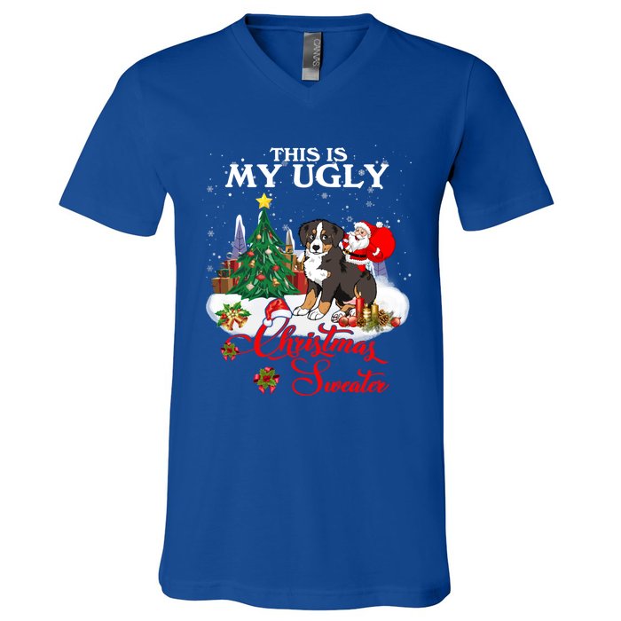 Santa Riding Bernese Mountain Dog This Is My Ugly Christmas Gift V-Neck T-Shirt