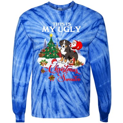 Santa Riding Bernese Mountain Dog This Is My Ugly Christmas Gift Tie-Dye Long Sleeve Shirt