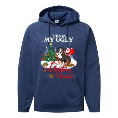 Santa Riding Bernese Mountain Dog This Is My Ugly Christmas Gift Performance Fleece Hoodie