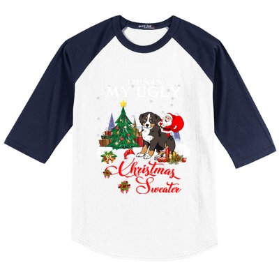 Santa Riding Bernese Mountain Dog This Is My Ugly Christmas Gift Baseball Sleeve Shirt