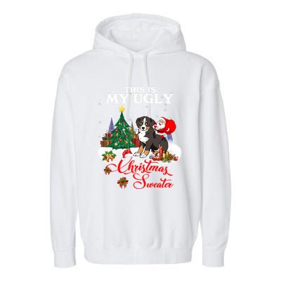 Santa Riding Bernese Mountain Dog This Is My Ugly Christmas Gift Garment-Dyed Fleece Hoodie