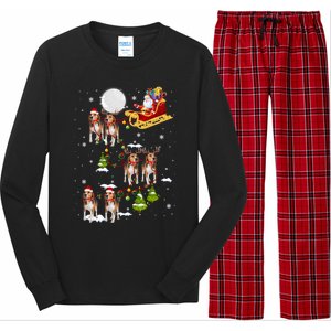 Santa Riding Beagle Sleigh Christmas Beagle Reindeer Gift Long Sleeve Pajama Set