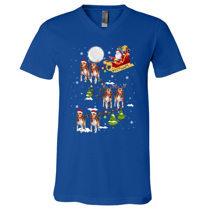 Santa Riding Beagle Sleigh Christmas Beagle Reindeer Gift V-Neck T-Shirt