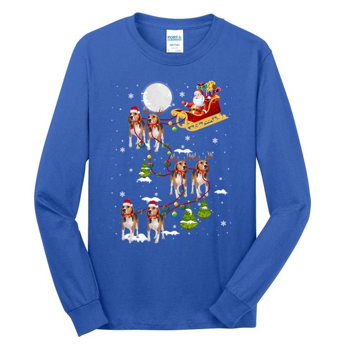 Santa Riding Beagle Sleigh Christmas Beagle Reindeer Gift Tall Long Sleeve T-Shirt