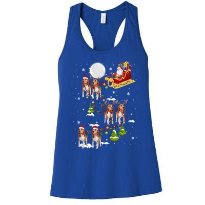 Santa Riding Beagle Sleigh Christmas Beagle Reindeer Gift Women's Racerback Tank