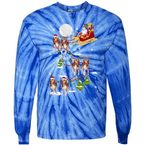 Santa Riding Beagle Sleigh Christmas Beagle Reindeer Gift Tie-Dye Long Sleeve Shirt