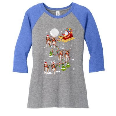 Santa Riding Beagle Sleigh Christmas Beagle Reindeer Gift Women's Tri-Blend 3/4-Sleeve Raglan Shirt