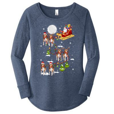 Santa Riding Beagle Sleigh Christmas Beagle Reindeer Gift Women's Perfect Tri Tunic Long Sleeve Shirt