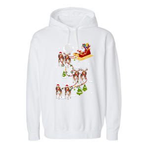 Santa Riding Beagle Sleigh Christmas Beagle Reindeer Gift Garment-Dyed Fleece Hoodie