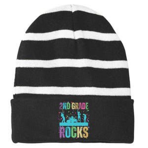 School Rocks Back To School Rockin 2nd Grade Rocks Striped Beanie with Solid Band