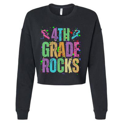 School Rocks Back To School Rockin 4th Grade Rocks Cropped Pullover Crew