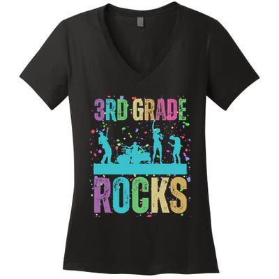 School Rocks Back To School Rockin 3rd Grade Rocks Women's V-Neck T-Shirt