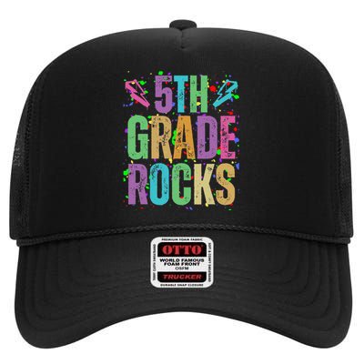 School Rocks Back To School Rockin 5th Grade Rocks High Crown Mesh Back Trucker Hat