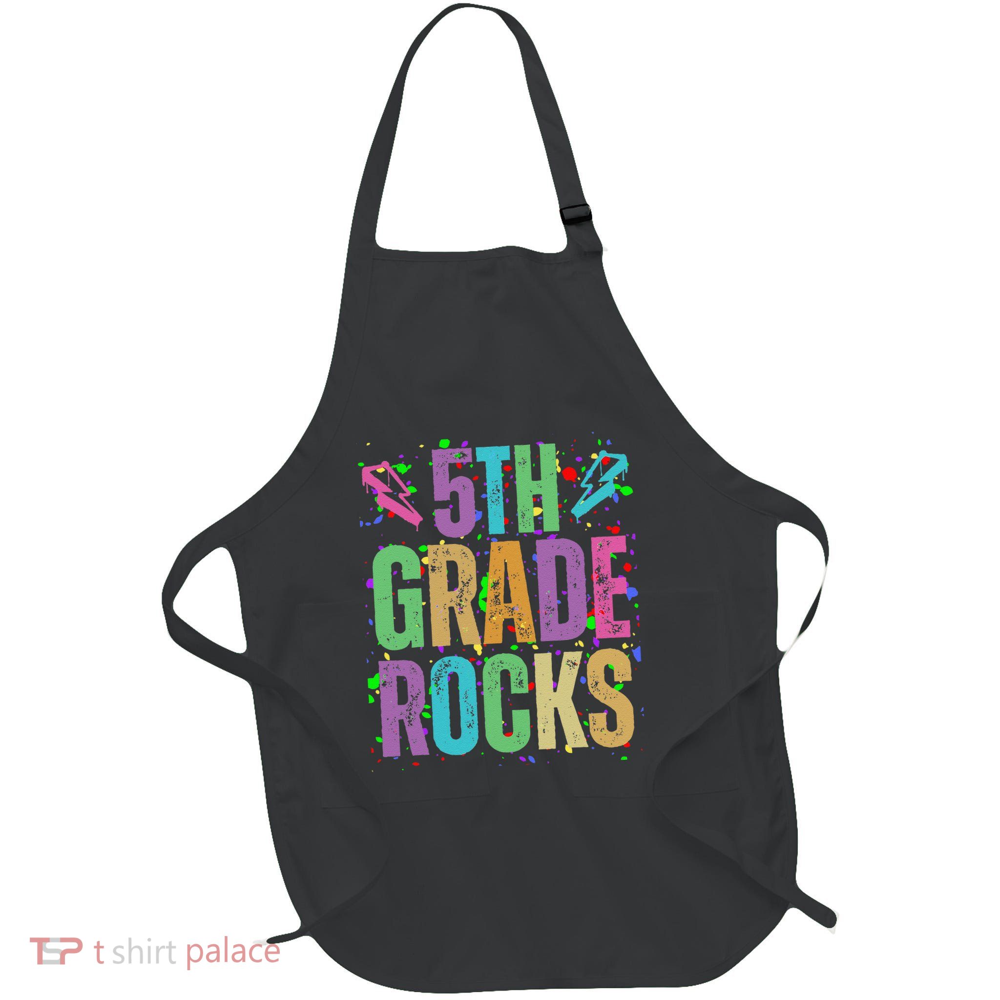 School Rocks Back To School Rockin 5th Grade Rocks Full-Length Apron With Pockets