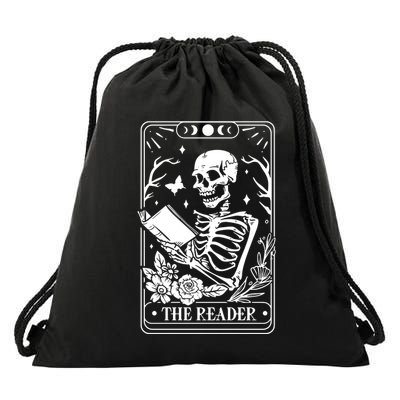 Skeleton Reading Book Lover Funny The Reader Tarot Card Drawstring Bag