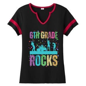 School Rocks Back To School Rockin 6th Grade Rocks Ladies Halftime Notch Neck Tee