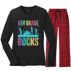 School Rocks Back To School Rockin 6th Grade Rocks Women's Long Sleeve Flannel Pajama Set 