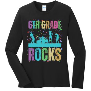 School Rocks Back To School Rockin 6th Grade Rocks Ladies Long Sleeve Shirt