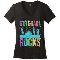 School Rocks Back To School Rockin 6th Grade Rocks Women's V-Neck T-Shirt