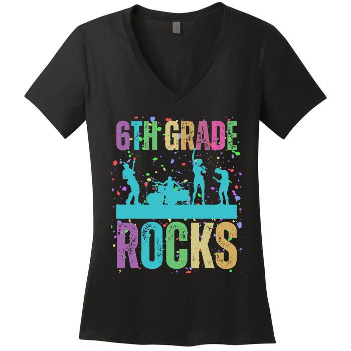 School Rocks Back To School Rockin 6th Grade Rocks Women's V-Neck T-Shirt