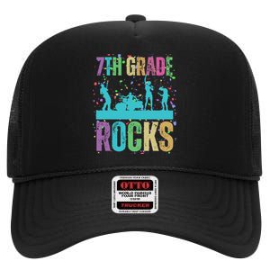 School Rocks Back To School Rockin 7th Grade Rocks High Crown Mesh Back Trucker Hat