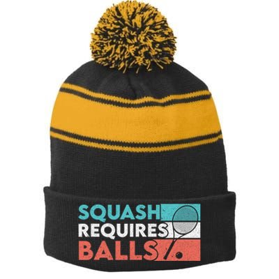 Squash Requires Balls Racquetball Squash Player Stripe Pom Pom Beanie