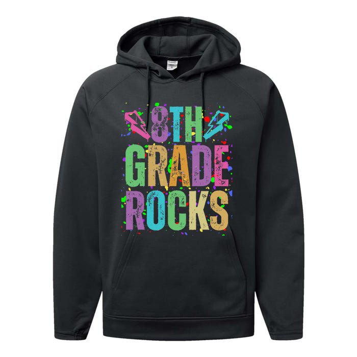 School Rocks Back To School Rockin 8th Grade Rocks Performance Fleece Hoodie