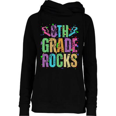 School Rocks Back To School Rockin 8th Grade Rocks Womens Funnel Neck Pullover Hood