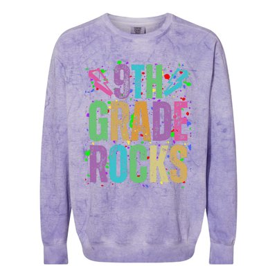 School Rocks Back To School Rockin 9th Grade Rocks Colorblast Crewneck Sweatshirt