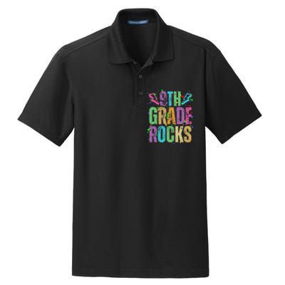 School Rocks Back To School Rockin 9th Grade Rocks Dry Zone Grid Polo