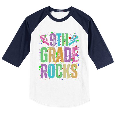 School Rocks Back To School Rockin 9th Grade Rocks Baseball Sleeve Shirt